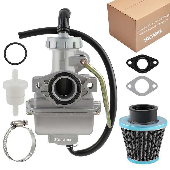 ZOLTARIX Carburator PZ20 pentru ATV-uri 50cc 70cc 90cc 100cc 110cc 125cc, set cu filtru de aer 35mm, accesorii pentru Honda CRF50F XL75 CRF80F XR50R, Argintiu PZ20