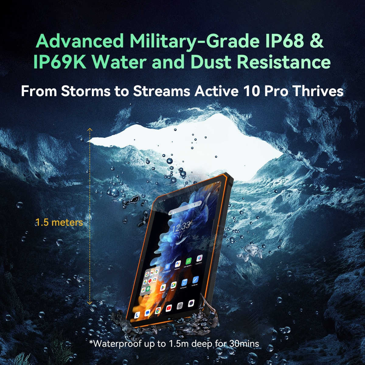 Tableta Blackview Active 10 Pro, 10.95 inch, Android 14, WiFi6, 2.4GHz, 5GHz, FHD+IPS, 90HZ, 36GB Ram(12GB + 24GB extensibili), 1920x1200, 512GB ROM, 30000mAh, NFC/RGB/DRM L1 si Netflix HD, Negru