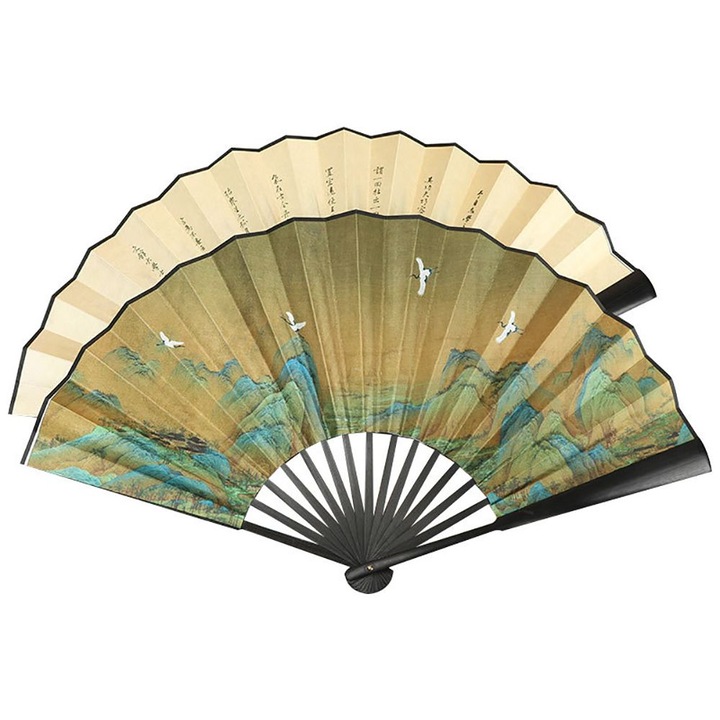 Evantai pliabil, Pentru nunti si concerte, Usor de transportat, 33 cm lungime, 60 cm deschidere completa, Bambus, Maro