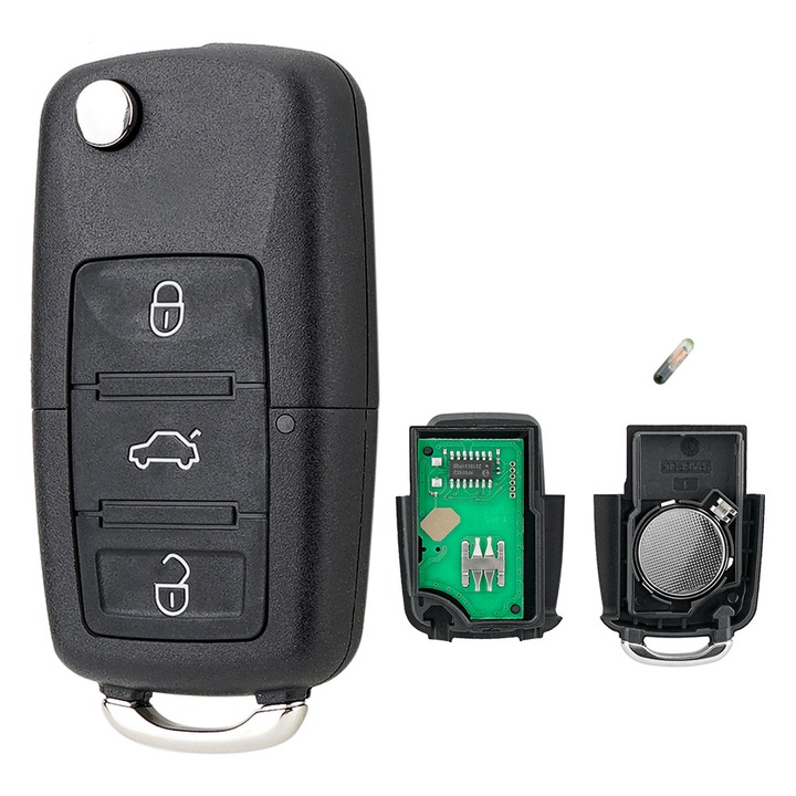 OEM Komplett autókulcs távirányító, 3 gombos 433Mhz + ID48 Chip FCC ID: 1K0959753G VW Golf Mk6 Caddy Jetta Polo Scirocco Tiguan Touran Seat Altea Leon Toledo Skoda Octavia