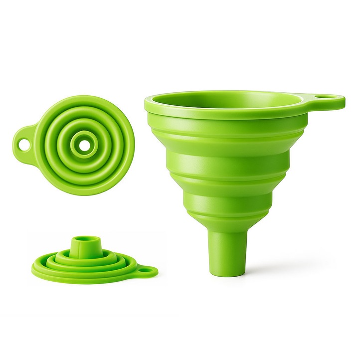 Strecurator pliabil din silicon, cu filtru din otel inoxidabil, rezistent la temperaturi ridicate, verde, 7.5x8x1.5cm