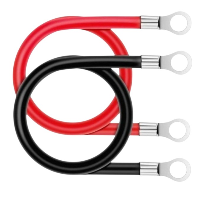 Set cablu transfer curent si pornire baterie, sectiune 6 mmp, lungime 2x25 cm, rosu, negru, la ambele capete cu papuci compatibili M8, conductivitate electrica excelenta