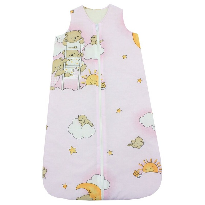 Sac de dormit, cu umplutura, Ursuletul somnoros, bumbac, roz 75 CM