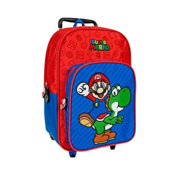 Ghiozdan troller, Perletti, model Super Mario, 36 cm, colectia Super Mario