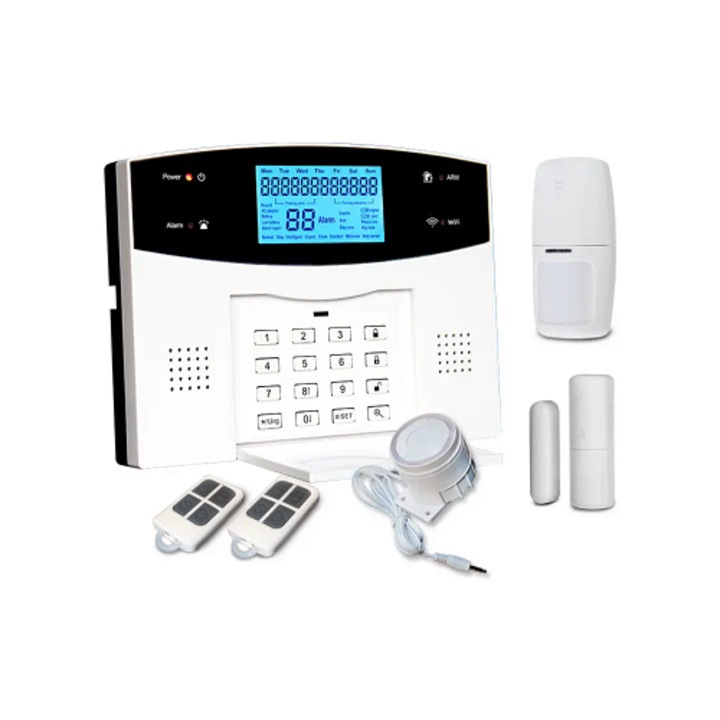 Kit sistem de alarma de securitate cu senzor de miscare PIR, functie sos, alarma sonora Sistem de alarma GSM+PSTN+WIFI Tuya