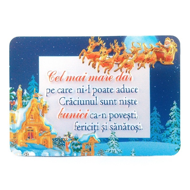 Magnet din hartie plastifiata cu desene si dedicatii pentru Craciun, M6, 10X7 cm