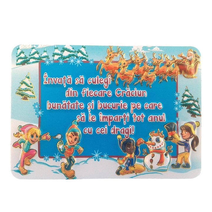 Magnet din hartie plastifiata cu desene si dedicatii pentru Craciun, M5, 10X7 cm
