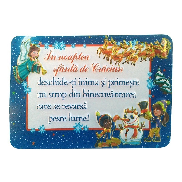 Magnet din hartie plastifiata cu desene si dedicatii pentru Craciun, M8, 10X7 cm