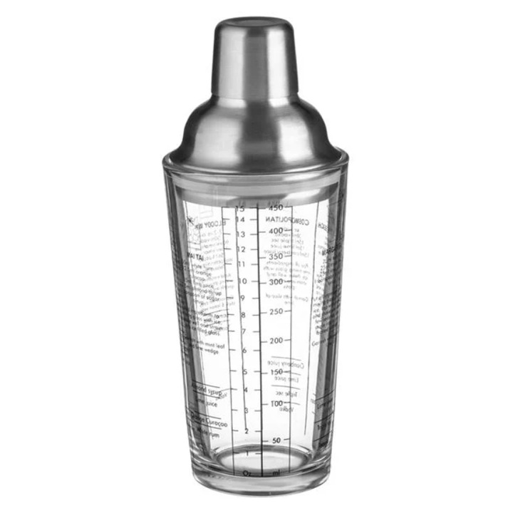 Стъклен шейкър за коктейли с капак от неръждаема стомана 450 мл