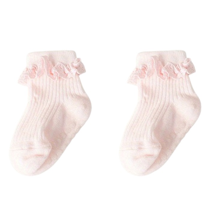 Sosete pentru bebelusi, roz, 0-6 luni, set 1 pereche, design dragut, anti-derapante, 16-18 EU