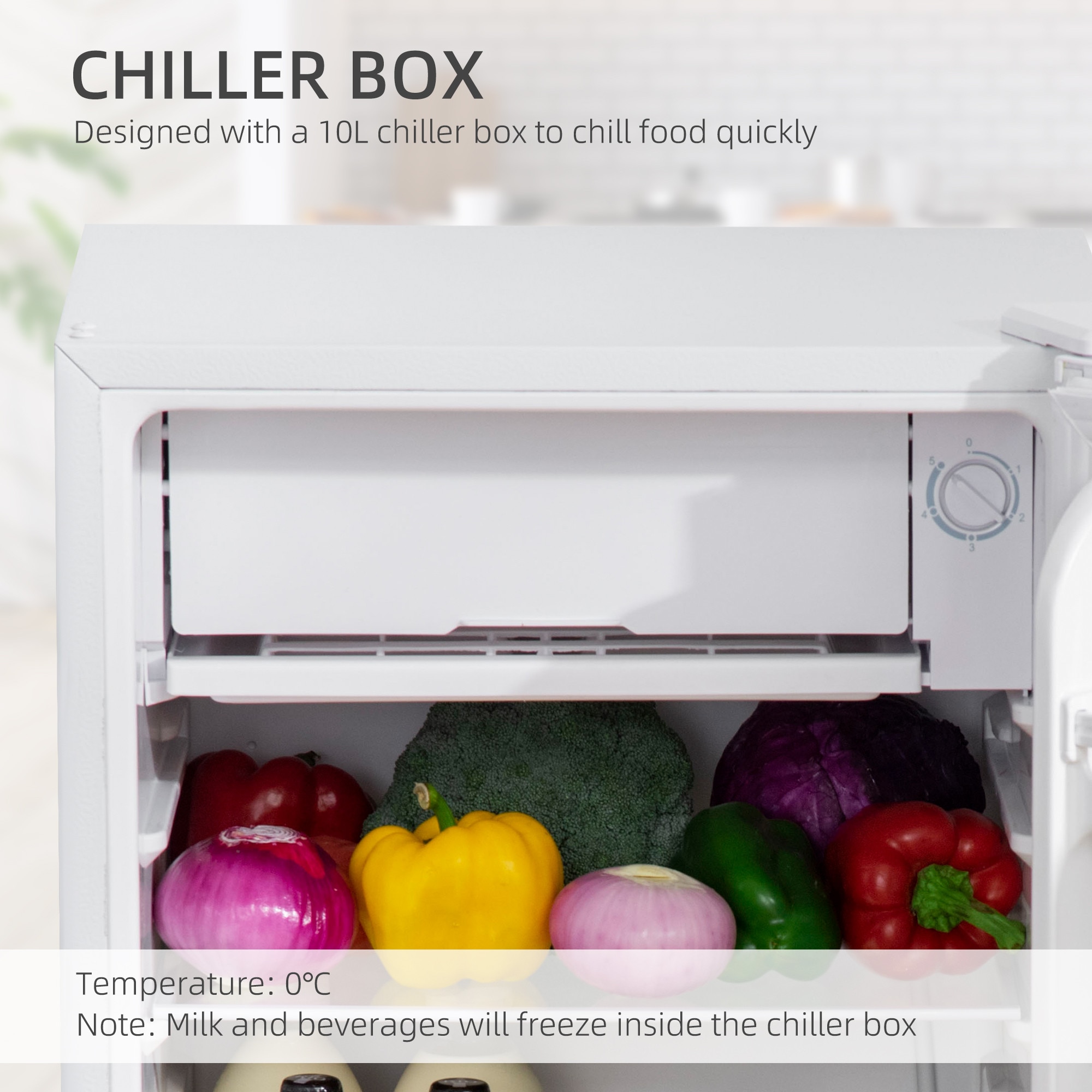 Mini Frigider HomCom 91 Litri, Raphia, Plastic, Alb