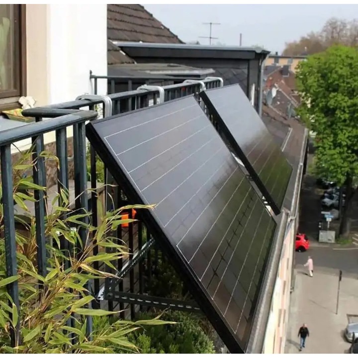Kit solar fotovoltaic pentru balcon 800W, doua panouri fotovoltaice de 410 W, putere instalata 820 W, micro-inverter cu functie wi-fi de 800W, suporti panouri inclus pentru balustrade si fatade, sisteme rezidential, montare usoara