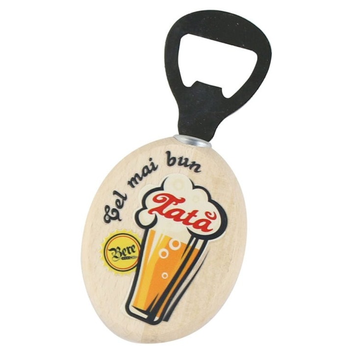 Desfacator pentru Sticle, din Otel Inoxidabil si Lemn, Cadoul Perfect si Versatil, Desfacator Capace Suc si Bere, Materiale Premium, 5 x 12 cm, 55 g, Design Modern, Accesoriu Indispensabil, Mesaj Deosebit de Apreciere, “Cel mai bun Tata”, Vadrami