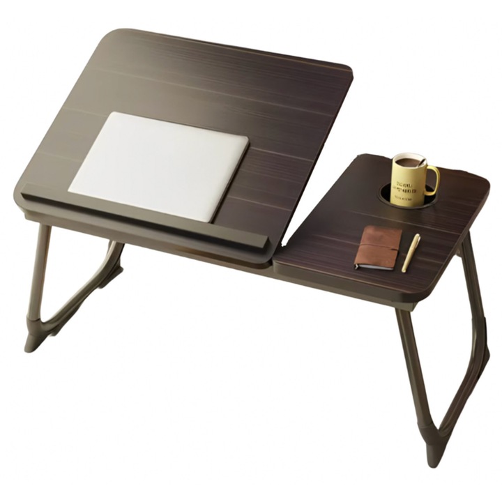 Masa Pliabila pentru Laptop cu Suport pentru Pahar, Reglabila pe Inaltime 5 Pozitii, 55.3 x 24 x 32 cm, Negru