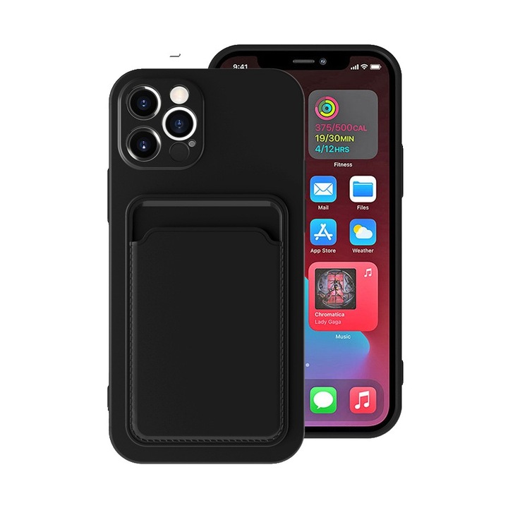 Husa protectie cu suport card compatibila cu Huawei P40 Lite E Negru