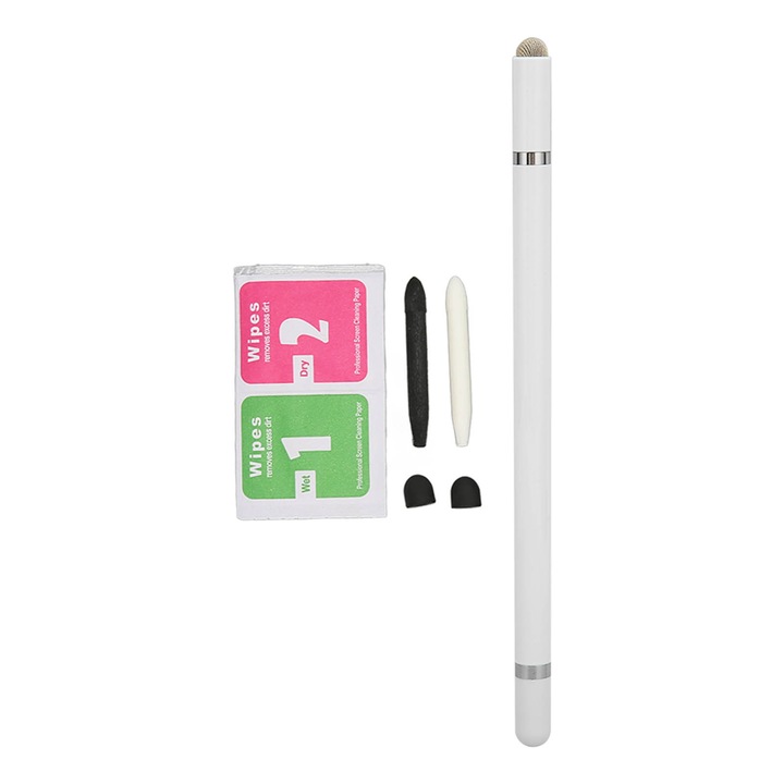 Stylus universal Zeaicos 3 in 1 cu 2 varfuri din fibra, alb, usor si portabil