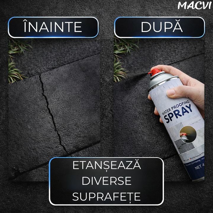 Spray Etansare Macvi® 450ml Hidroizolatie Rapida, Impermeabilizare Crapaturi, Protectie de Lunga Durata, Negru