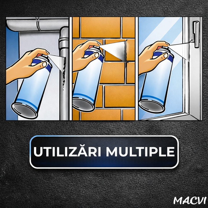 Spray Etansare Macvi® 450ml Hidroizolatie Rapida, Impermeabilizare Crapaturi, Protectie de Lunga Durata, Negru