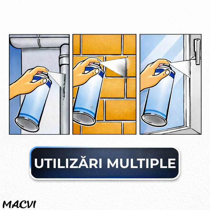 Spray Etansare Macvi® 450ml Hidroizolatie Rapida, Impermeabilizare Crapaturi, Protectie de Lunga Durata, Alb