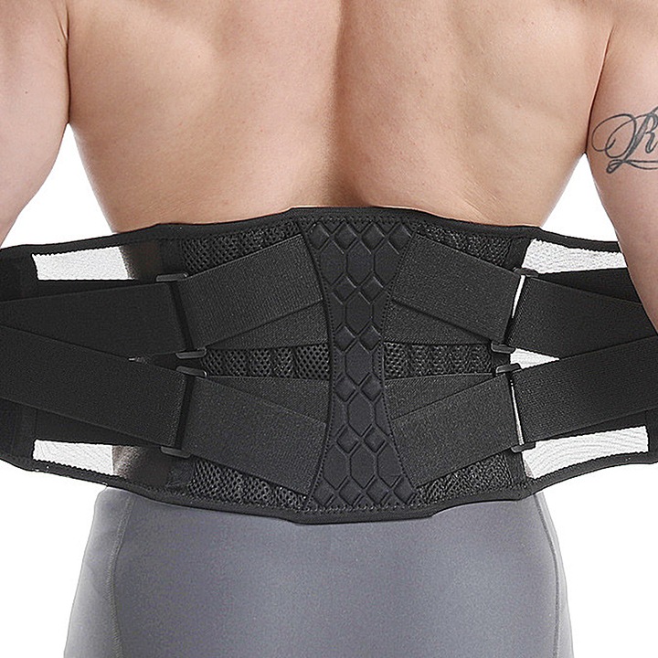Centura lumbara pentru sport si fitness, cu 11 puncte de sprijin ergonomice, usor de imbracat/indepartat, adecvata atat pentru barbati cat si pentru femei, ajuta la ameliorarea sciaticii si herniei de disc, marime L (talie 85-110 cm)
