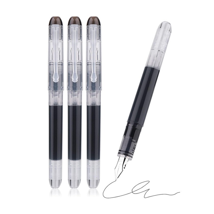 Stilouri, capacitate mare de cerneala, transparent, set 4 bucati, tip Fin