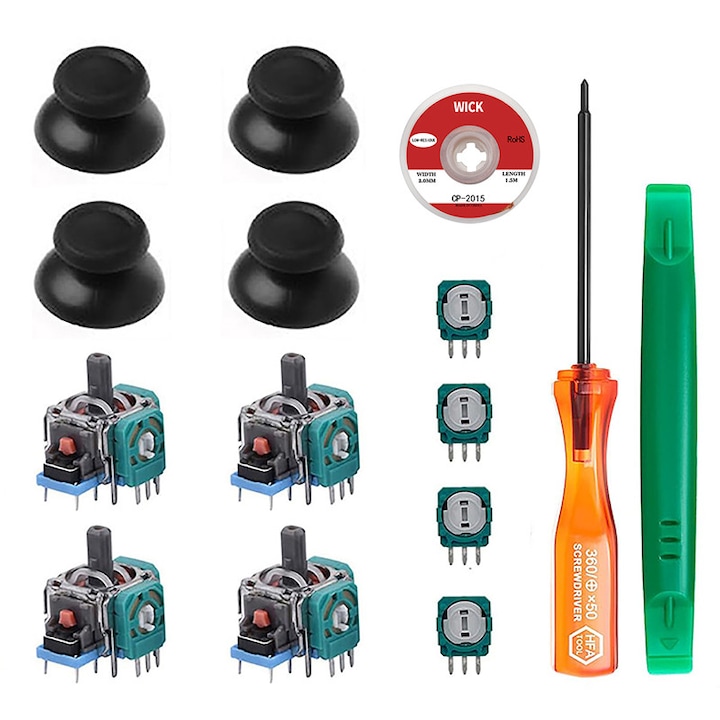 Joystick javítókészlet Sony PS4 / PS4 Slim / PS4 Pro kontrollerhez, 4 analóg joystick, 4 hüvelykujjkar, 4 ohmos potenciométer, javítókészlettel, KINGTRONG®