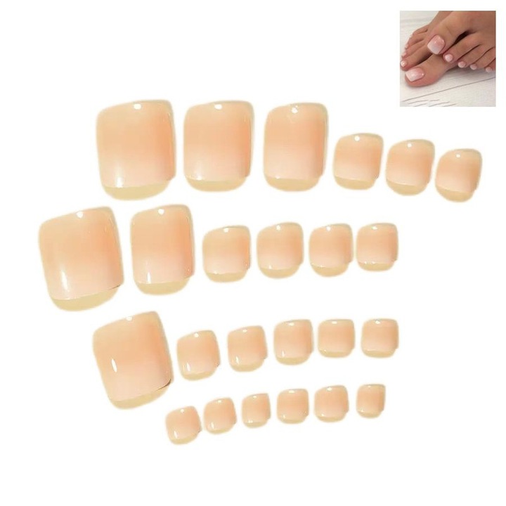 24 darabos műköröm szett, színátmenetes, 12 méret, bézs