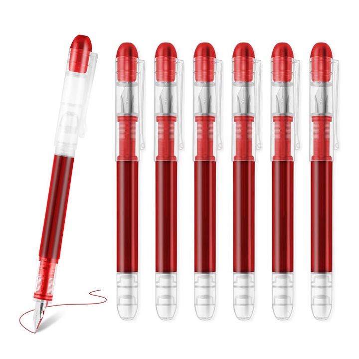 Stilou de unica folosinta, 7 bucati, capacitate mare de cerneala, rosu, 0.5mm, tip F