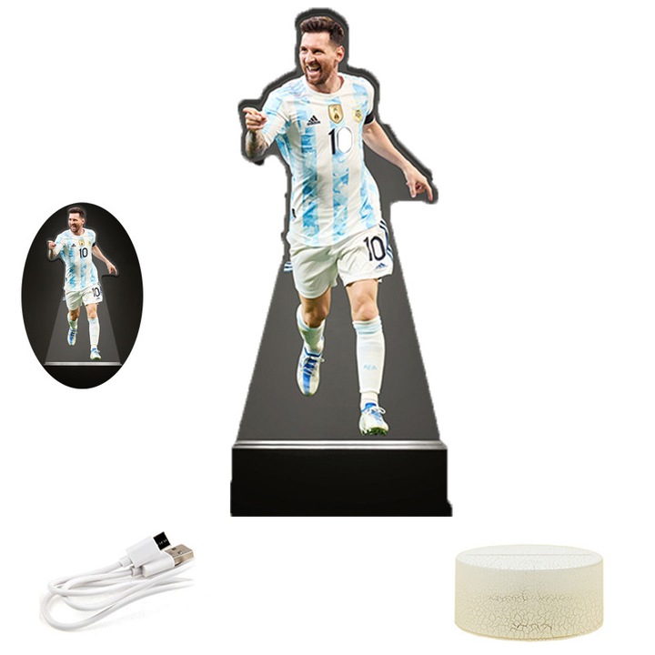 Lampa De Veghe LED, Fudisenn®，Figurine Argentina-Messi, Iluminare ambientala，Alimentare USB ，Lumina de noapte，Jucarii pentru copii，Abajur acrilic，Comutator cu buton，Baza din lemn de fag alb，18×12×5mm