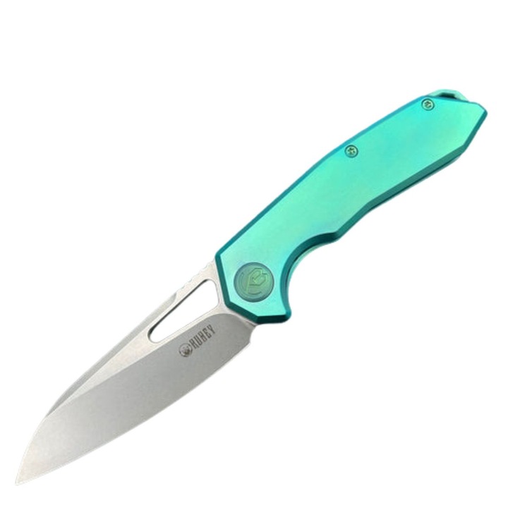 Cutit Pliabil, Kubey Vagrant Green Titanium, Beadblasted CPM S35V by Maksim Tkachuk (KB284C), Otel, Vanatoare, Multifunctional, Maner Ergonomic, Rezistent la Abraziune, 180 x 3.1 mm, 97 g, Verde