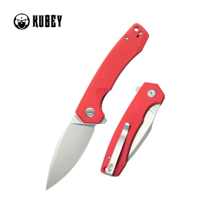 Cutit Pliabil, Kubey Calyce Red G10, Bead Blasted AUS-10 (KU901J), Otel, Vanatoare, Multifunctional, Maner Ergonomic, Rezistent la Abraziune, 198 x 3 mm, 110 g, Rosu