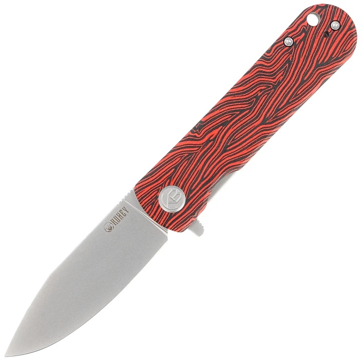Cutit Pliabil, Kubey NEO Red / Black Damascus G10, Beadblasted AUS-10 by Keanu Alfaro (KU371E), Otel, Vanatoare, Multifunctional, Maner Ergonomic, Rezistent la Abraziune, 180 x 3 mm, 95 g, Rosu Negru