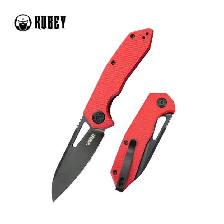Cutit Pliabil, Kubey Vagrant Red G10, Black Stonewashed 14C28N by Maksim Tkachuk (KU291K), Otel, Vanatoare, Multifunctional, Maner Ergonomic, Rezistent la Abraziune, 185 x 3.1 mm, 94 g, Rosu
