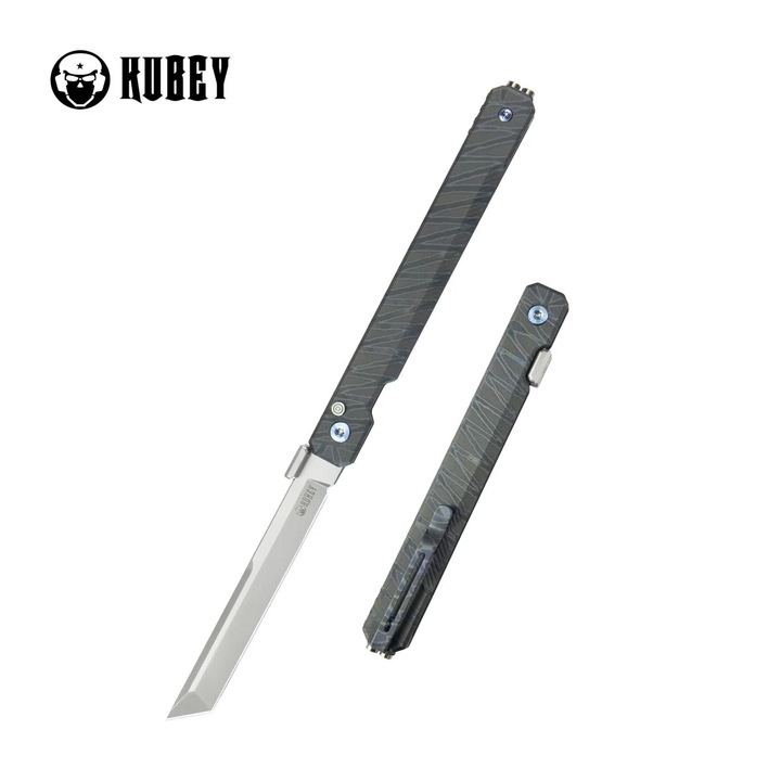 Cutit Pliabil, Kubey Prism Flamed Titanium, Beadblasted 14C28N by Yuze Zhong (KB243C), Otel, Vanatoare, Multifunctional, Maner Ergonomic, Rezistent la Abraziune, 210 x 3 mm, 58 g, Negru