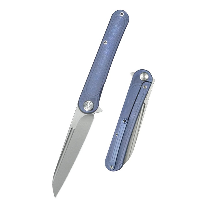 Cutit Pliabil, Kubey KB Knives Dandy Blue Titanium, Sandblasted CPM S90V by Maksym Tkachuk (KB247K), Otel, Vanatoare, Multifunctional, Maner Ergonomic, Rezistent la Abraziune, 100 x 3.1 mm, 116 g, Albastru