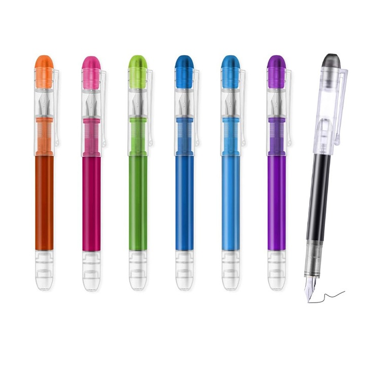 Stilou de unica folosinta, capacitate mare de cerneala, 0.5mm, multicolor, set 7 bucati