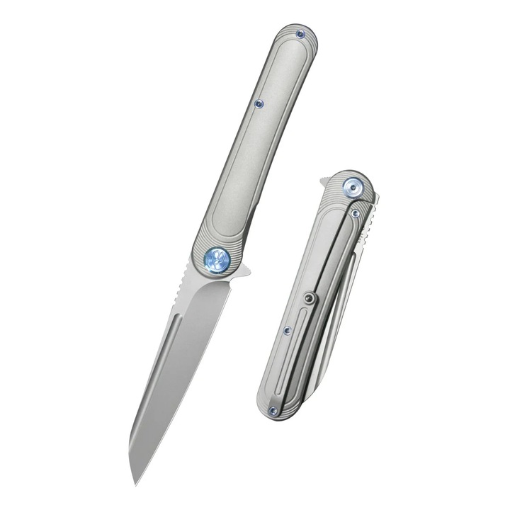 Cutit Pliabil, Kubey KB Knives Dandy Grey Titanium, Sandblasted CPM S90V by Maksym Tkachuk (KB247J), Otel, Vanatoare, Multifunctional, Maner Ergonomic, Rezistent la Abraziune, 100 x 3.1 mm, 116 g, Gri