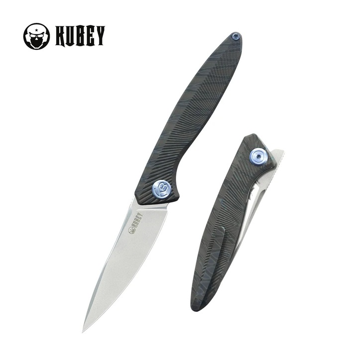 Cutit Pliabil, Kubey Pike Flamed Titanium, Sandblasted CPM 20CV by Parsons Bladeworks (KB2103C), Otel, Vanatoare, Multifunctional, Maner Ergonomic, Rezistent la Abraziune, 175 x 3 mm, 63 g, Negru