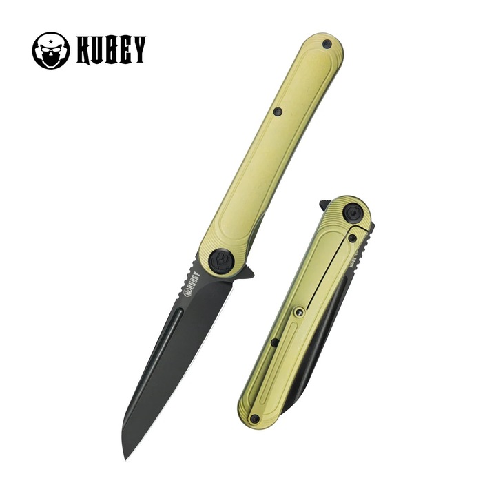 Cutit Pliabil, Kubey Dandy Gold Titanium, Blackwashed CPM S90V by Maksym Tkachuk (KB247E), Otel, Vanatoare, Multifunctional, Maner Ergonomic, Rezistent la Abraziune, 100 x 3.1 mm, 116 g, Aur