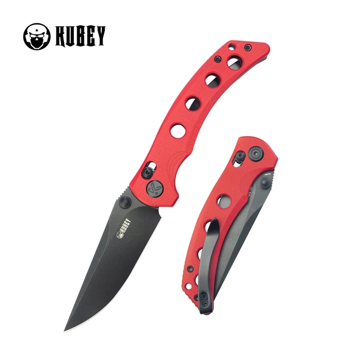Cutit Pliabil, Kubey Hound Red G10, Blackwashed 14C28N by Maksim Tkachuk (KU172E), Otel, Vanatoare, Multifunctional, Maner Ergonomic, Rezistent la Abraziune, 203 x 3.1 mm, 102 g, Rosu