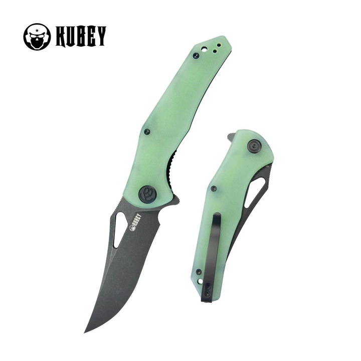 Cutit Pliabil, Kubey Phemius Jade G10, Blackwashed 14C28N (KU149H), Otel, Vanatoare, Multifunctional, Maner Ergonomic, Rezistent la Abraziune, 214 x 3.1 mm, 122 g, Verde