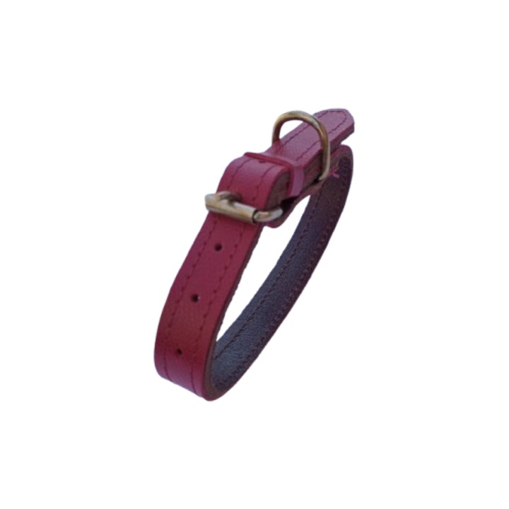 Zgarda dubla rosu grena 2 cm din piele naturala, pentru caini, ajustabila 30-39 cm