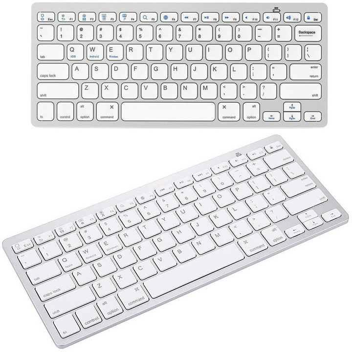 Безжична клавиатура, За компютър, iPad, Mac, Тънка, Английска, Bluetooth, Бяла