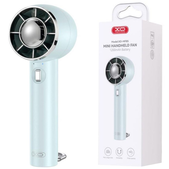 Преносим вентилатор XO-MF85, настолна стойка, батерия 1200mAh, 3 скорости, син