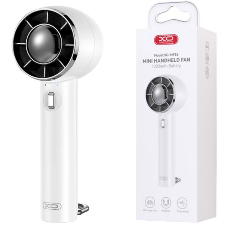 Преносим вентилатор XO-MF85, настолна стойка, батерия 1200mAh, 3 скорости, бял