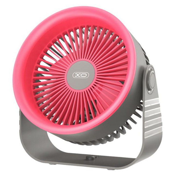 Настолен вентилатор XO-MF86, батерия 3600mAh, 4 скорости, розов