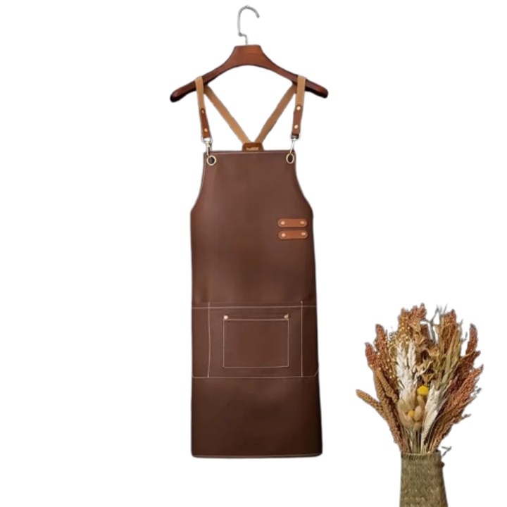 Sort MARO CONIAC piele eco Barman Bucatar Gradinar Salon Cafenea Gratar unisex impermeabil sistem de prindere metalic tip carabine si ocheti emblema piele personalizabila cu pix buzunare mari si mici cordoane late ideal Cadou, CADOLUX