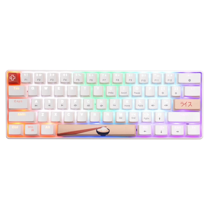 Клавиатура QwertyKey Rice V3, механична, бяла, Hotswap, RGB, софтуерна, QwertyKey линейни превключватели