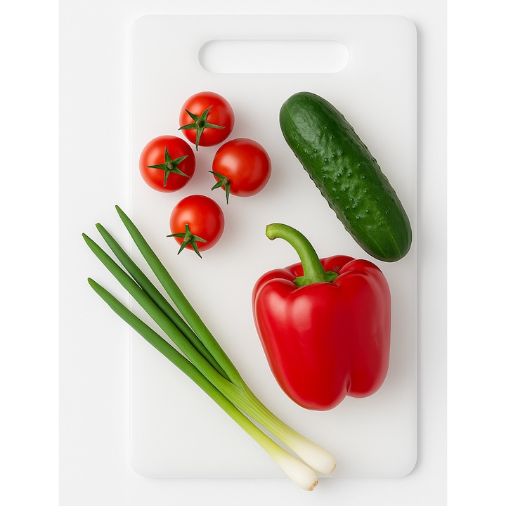 Tocator Legume si Fructe din PVC, Alb, 25x17 cm, Rezistent si Usor de Curatat, Cu Maner Integrat COD-119