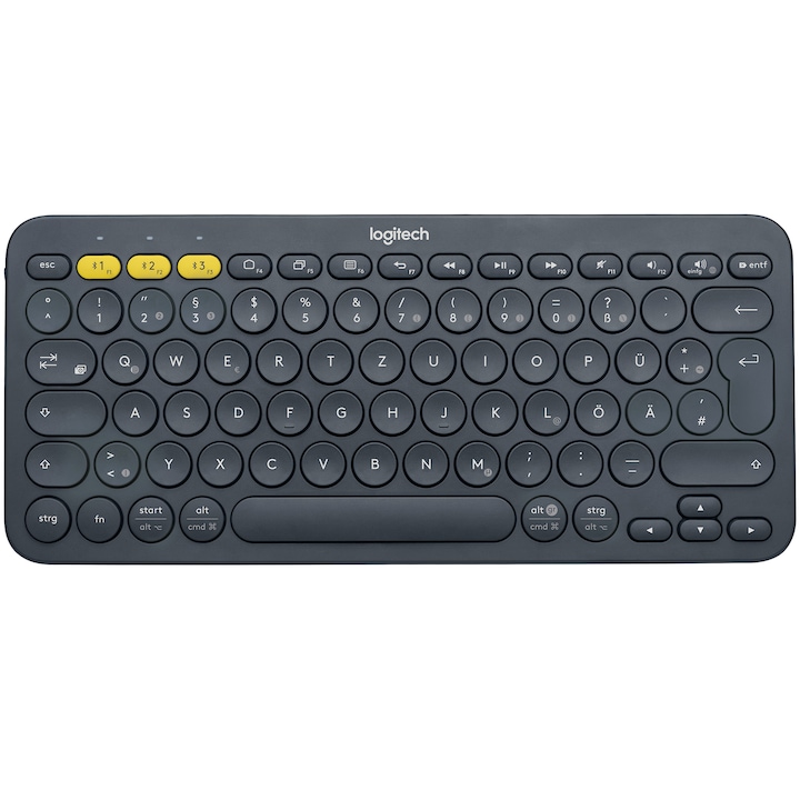 Bluetooth клавиатура Logitech K380, за множество устройства, немска подредба DE, тъмносива
